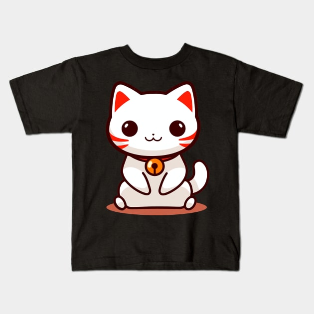 Kawaii Chibi Cat Sitting Down - Minimalistic Japanese Style, White and Orange, Super Cute Kids T-Shirt by Chibidorable